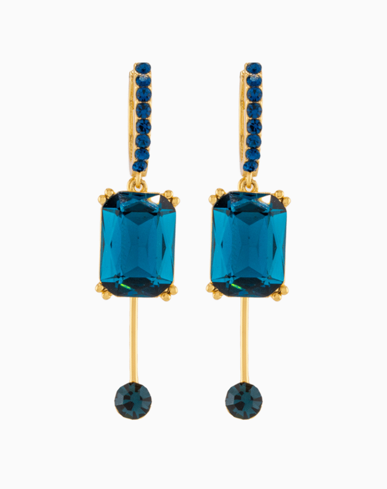 Shooka Dangle Earrings with Dark Blue Stone | Women’s Luxury Jewelry