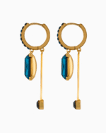 Shooka Dangle Earrings with Dark Blue Stone | Women’s Luxury Jewelry
