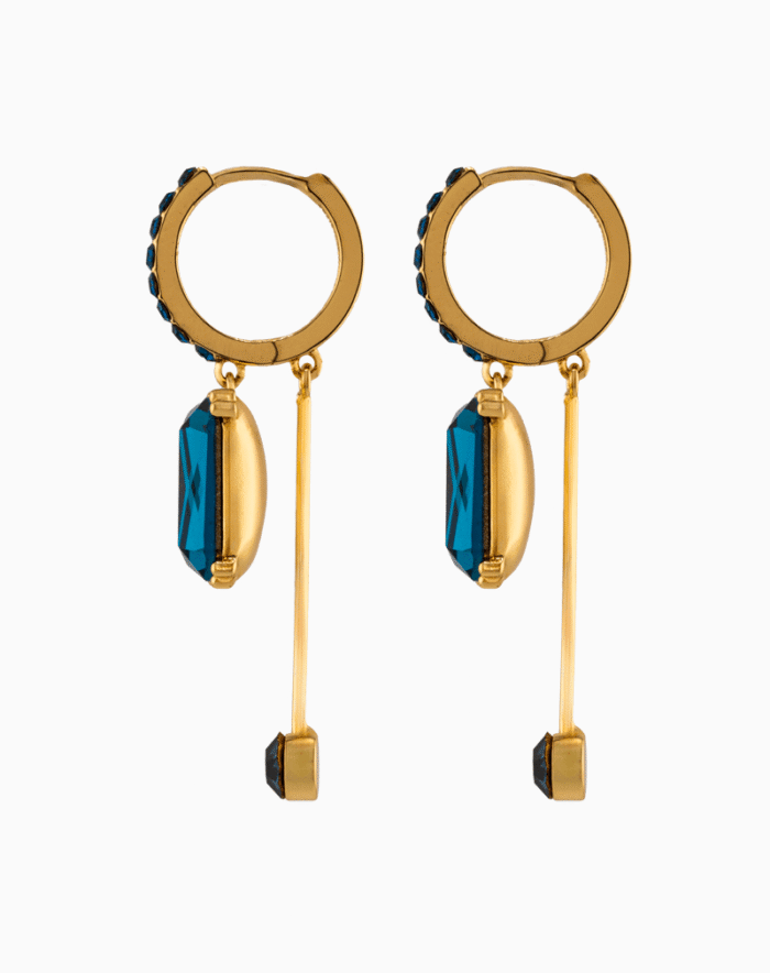 Shooka Dangle Earrings with Dark Blue Stone | Women’s Luxury Jewelry