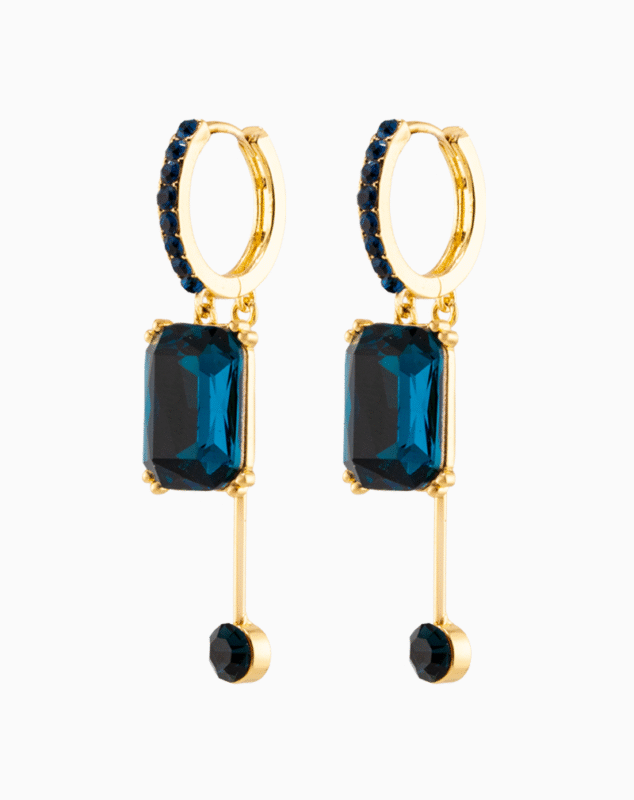 Shooka Dangle Earrings with Dark Blue Stone | Women’s Luxury Jewelry