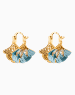 `Shooka Blue Enamel Ginkgo Leaf Earrings