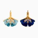 `Shooka Blue Enamel Ginkgo Leaf Earrings