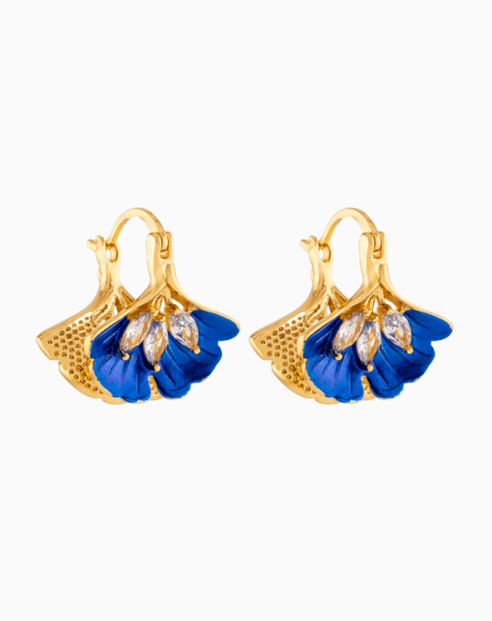 `Shooka Blue Enamel Ginkgo Leaf Earrings