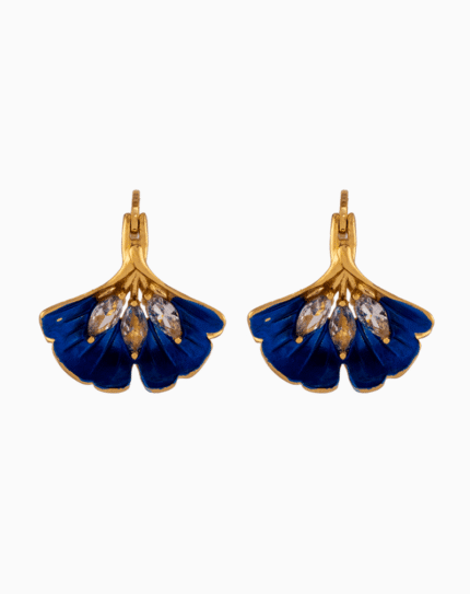 `Shooka Blue Enamel Ginkgo Leaf Earrings