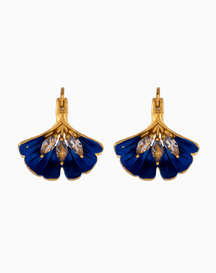 `Shooka Blue Enamel Ginkgo Leaf Earrings