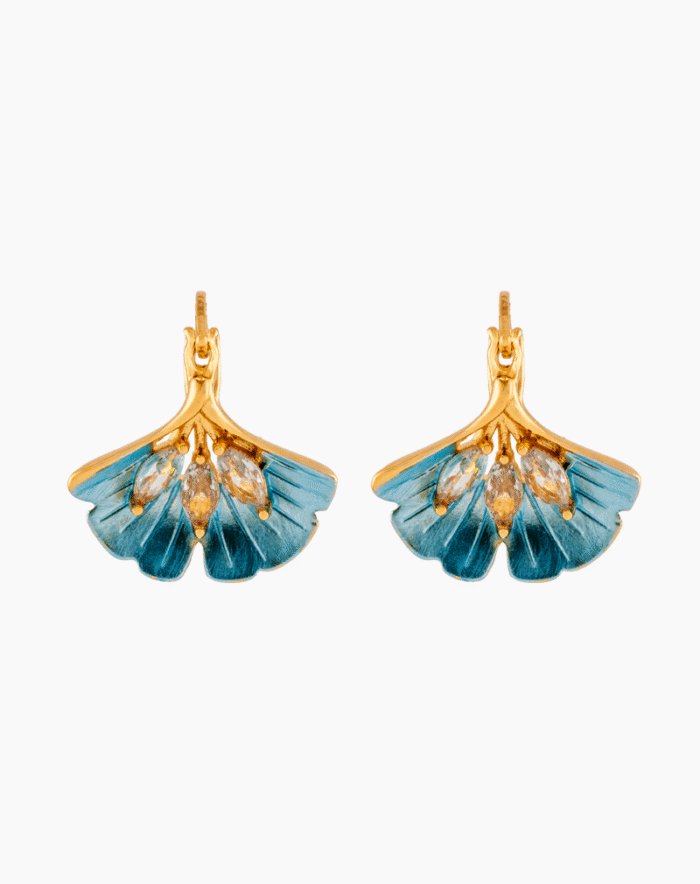 `Shooka Blue Enamel Ginkgo Leaf Earrings