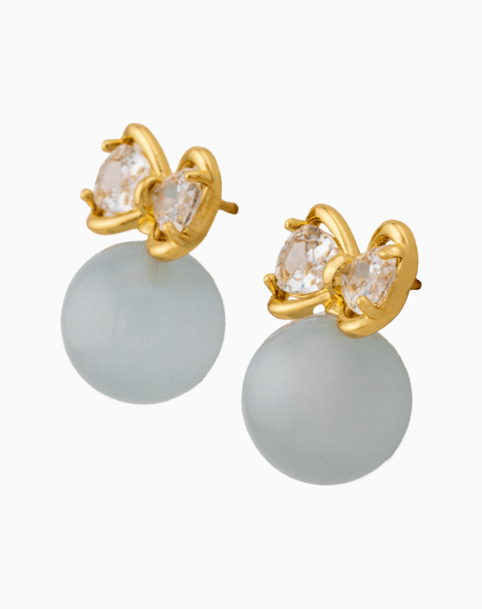EAWGOCXX03000004-1 Shooka Grey Stone & Crystal Bow Earrings for Women