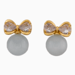 Shooka Grey Stone & Crystal Bow Earrings for Women
