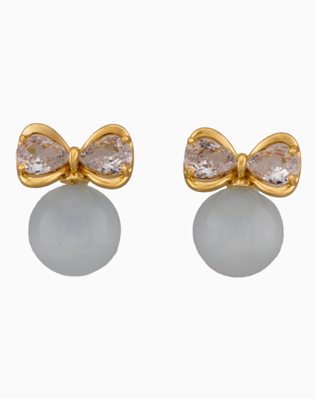 Shooka Grey Stone & Crystal Bow Earrings for Women