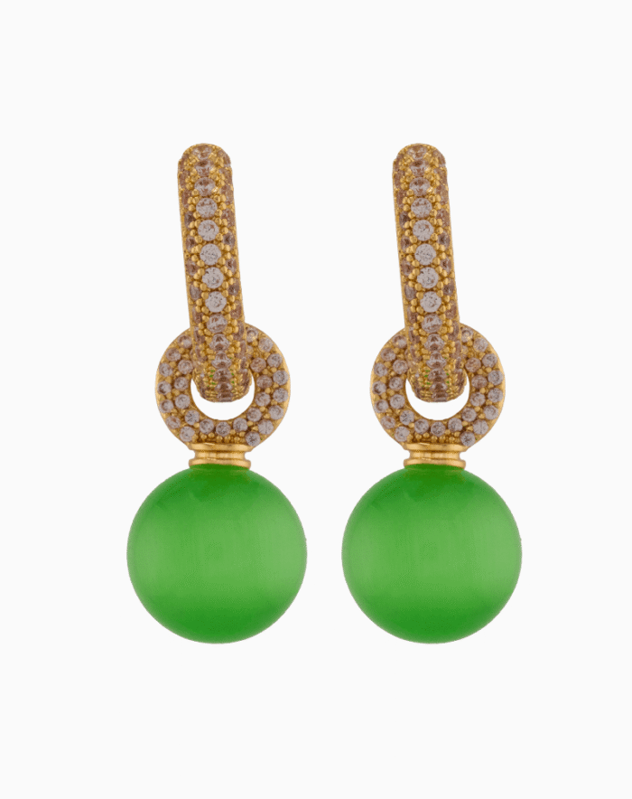 Shooka Green Orb Dangle Hoop Earrings | Pavé Crystal Jewelry