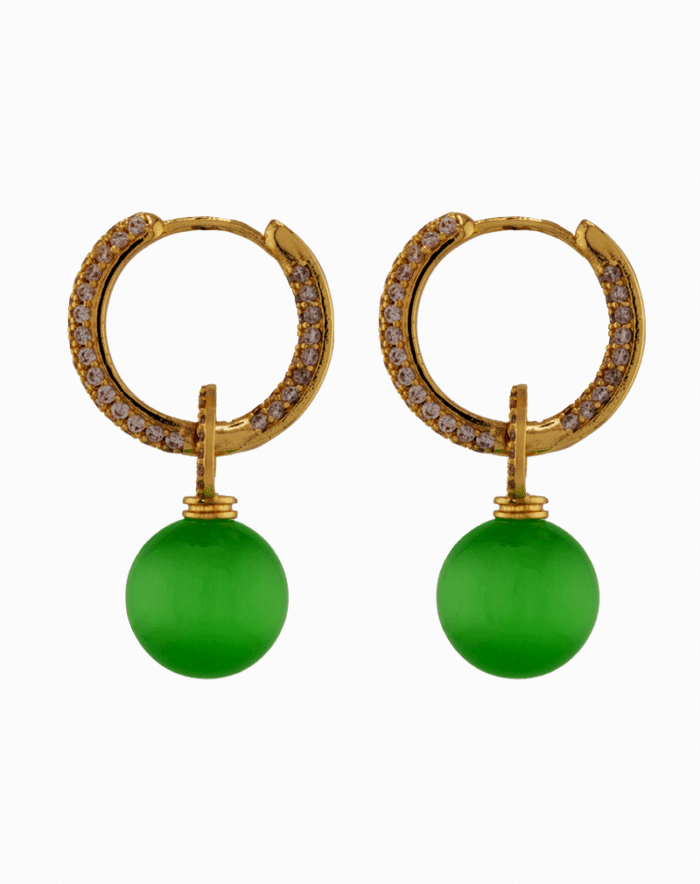 Shooka Green Orb Dangle Hoop Earrings | Pavé Crystal Jewelry