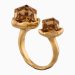 shoucka Women’s Open Gold Plated Ring with Geometric Amber Crystal