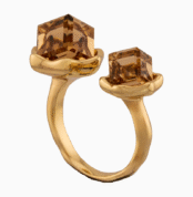 shoucka Women’s Open Gold Plated Ring with Geometric Amber Crystal