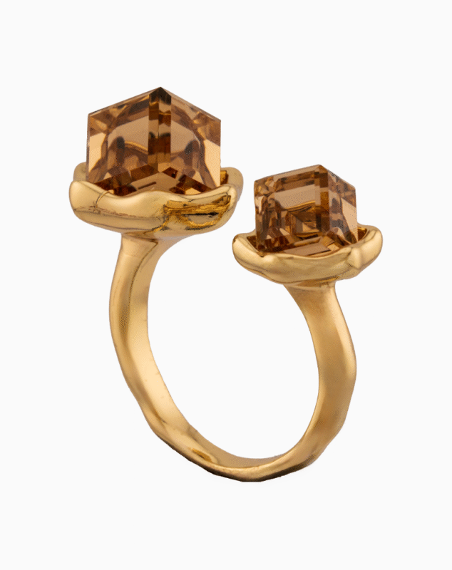 shoucka Women’s Open Gold Plated Ring with Geometric Amber Crystal