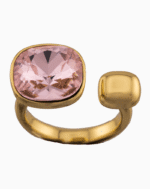 Shoucka Women’s Open Gold Plated Ring with Pink Cube Crystal – Modern, Girlish & Perfect Gift