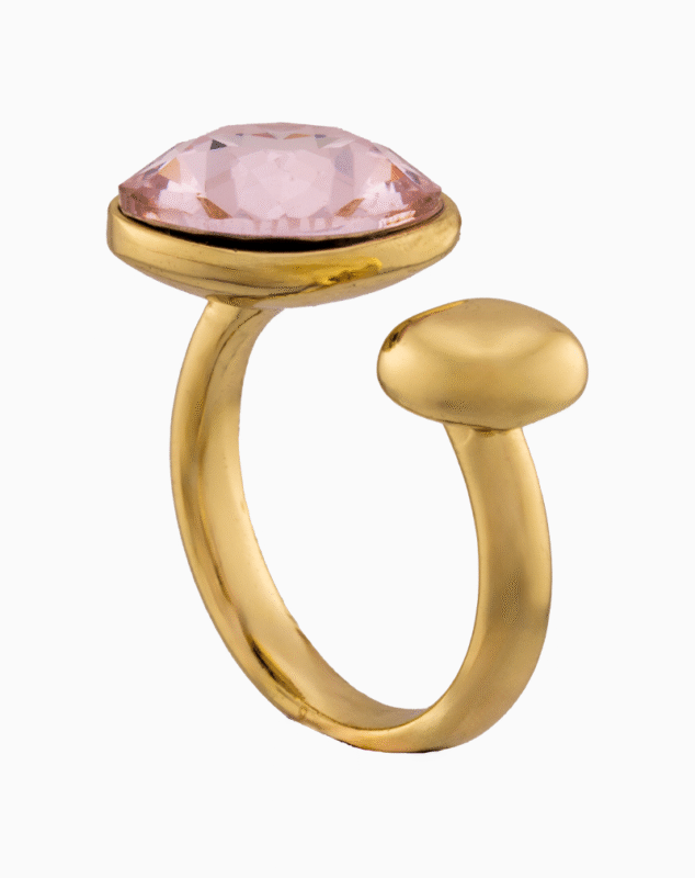 Shoucka Women’s Open Gold Plated Ring with Pink Cube Crystal – Modern, Girlish & Perfect Gift