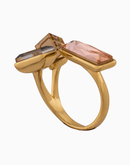 Shoucka Women’s Open Gold Plated Ring with Geometric Crystals – Unique Modern Style & Perfect Gift