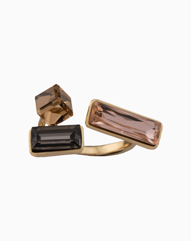 Shoucka Women’s Open Gold Plated Ring with Geometric Crystals – Unique Modern Style & Perfect Gift