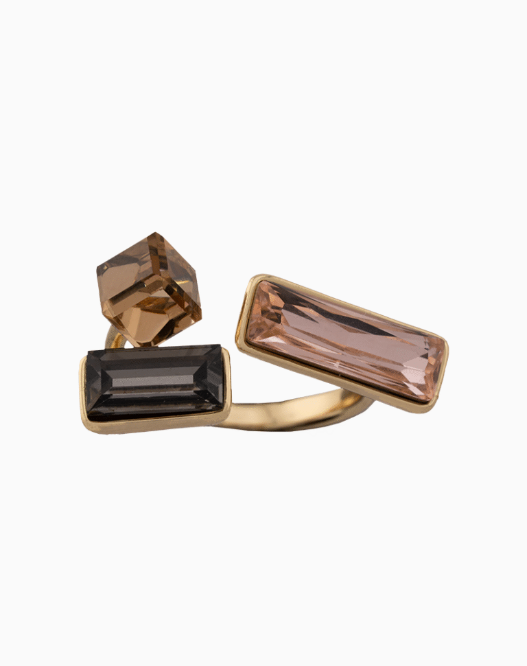 Shoucka Women’s Open Gold Plated Ring with Geometric Crystals – Unique Modern Style & Perfect Gift