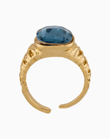 Shoucka Women’s Open Gold Plated Ring with Oval Blue Crystal – Trendy Elegant Style