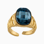 Shoucka Women’s Open Gold Plated Ring with Oval Blue Crystal – Trendy Elegant Style
