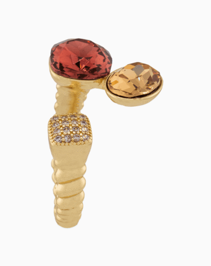Shoucka Women’s Open Gold Ring with Red & Champagne Crystals – Unique and Luxurious Style