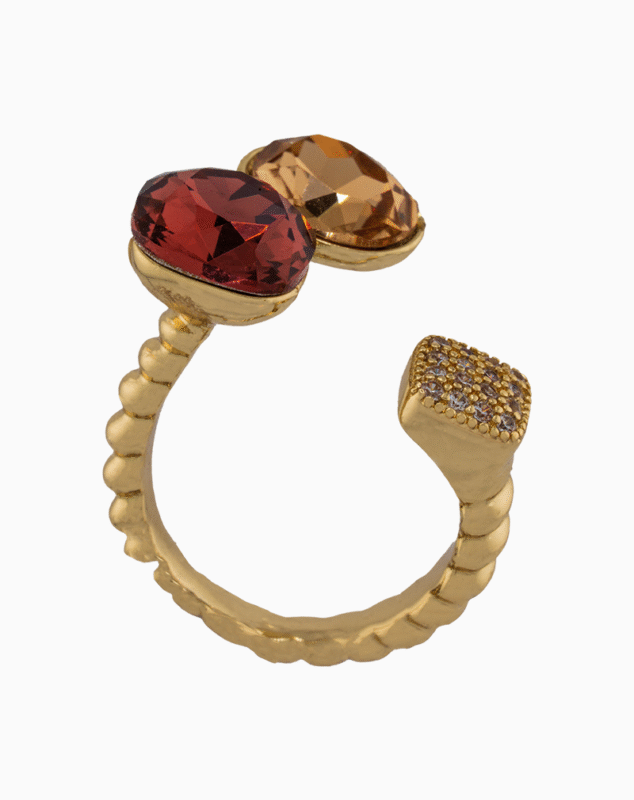 Shoucka Women’s Open Gold Ring with Red & Champagne Crystals – Unique and Luxurious Style