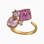 Shoucka Women’s Open Gold Ring with Pink Crystals & Pearl – Modern Artistic Design