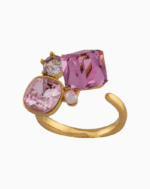 Shoucka Women’s Open Gold Ring with Pink Crystals & Pearl – Modern Artistic Design