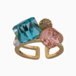 Shoucka Women’s Gold Plated Ring with Pink & Blue Crystals – Modern & Fantasy Style