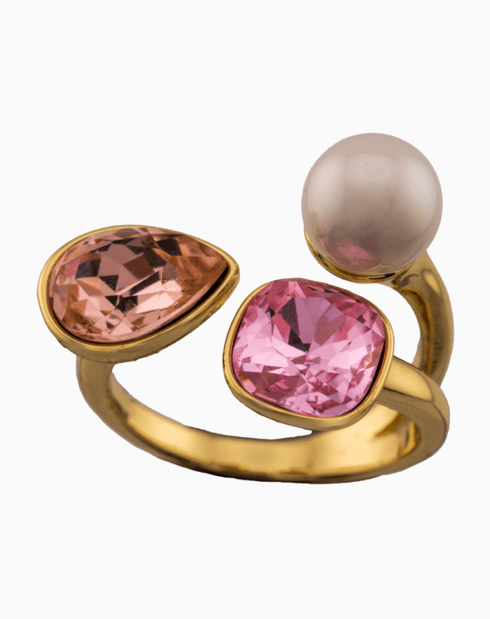 shoucka Adora Gold Women's Ring with Pink Crystal & Pearl | shoucka Gallery