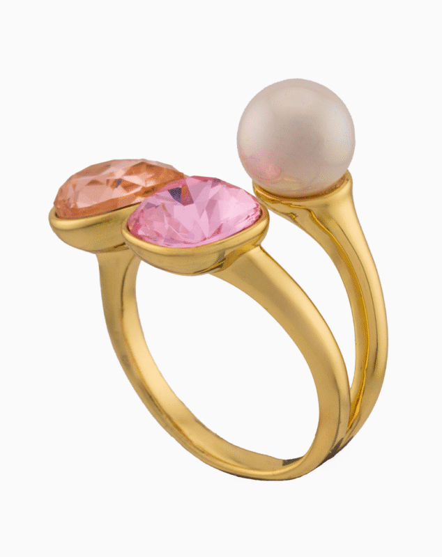 shoucka Adora Gold Women's Ring with Pink Crystal & Pearl | shoucka Gallery