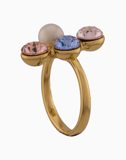 shoucka Roya Gold Women's Ring with Colorful Crystals & Pearl | shoucka Gallery
