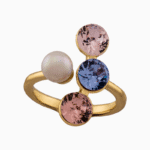 shoucka Roya Gold Women's Ring with Colorful Crystals & Pearl | shoucka Gallery