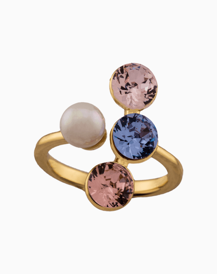shoucka Roya Gold Women's Ring with Colorful Crystals & Pearl | shoucka Gallery