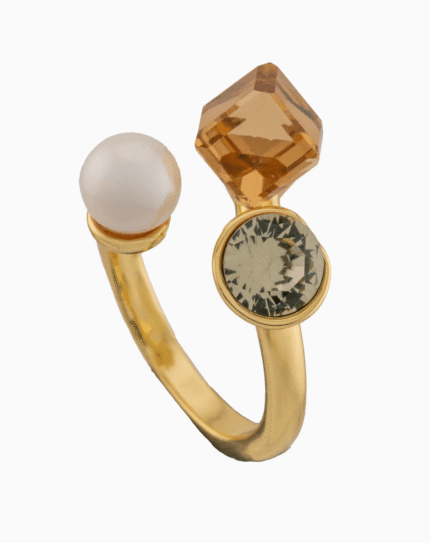 Women’s Gold Plated Geometric Stone Ring with Crystal & Imitation Pearl | shoucka