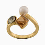Women’s Gold Plated Geometric Stone Ring with Crystal & Imitation Pearl | shoucka