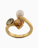 Women’s Gold Plated Geometric Stone Ring with Crystal & Imitation Pearl | shoucka