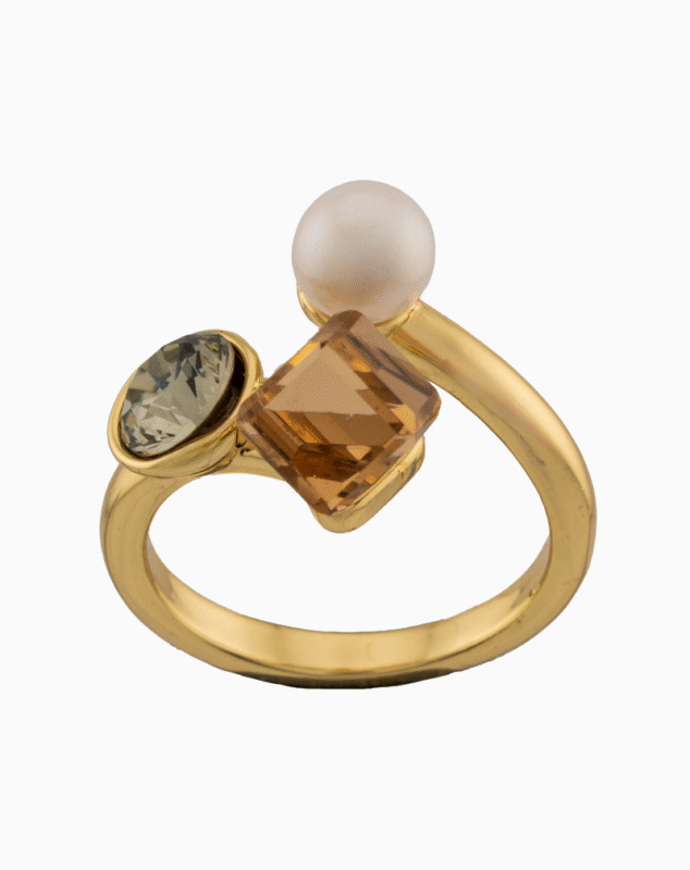 Women’s Gold Plated Geometric Stone Ring with Crystal & Imitation Pearl | shoucka