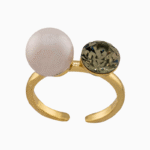 Women’s Gold Plated Pearl & Crystal Double-Stone Ring | shoucka
