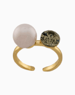 Women’s Gold Plated Pearl & Crystal Double-Stone Ring | shoucka