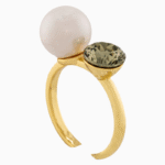 Women’s Gold Plated Pearl & Crystal Double-Stone Ring | shoucka
