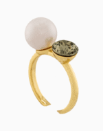 Women’s Gold Plated Pearl & Crystal Double-Stone Ring | shoucka