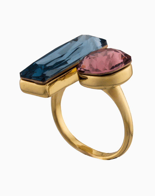 shoucka Prisma Gold-Plated Statement Ring | Two-Tone Architectural Crystal
