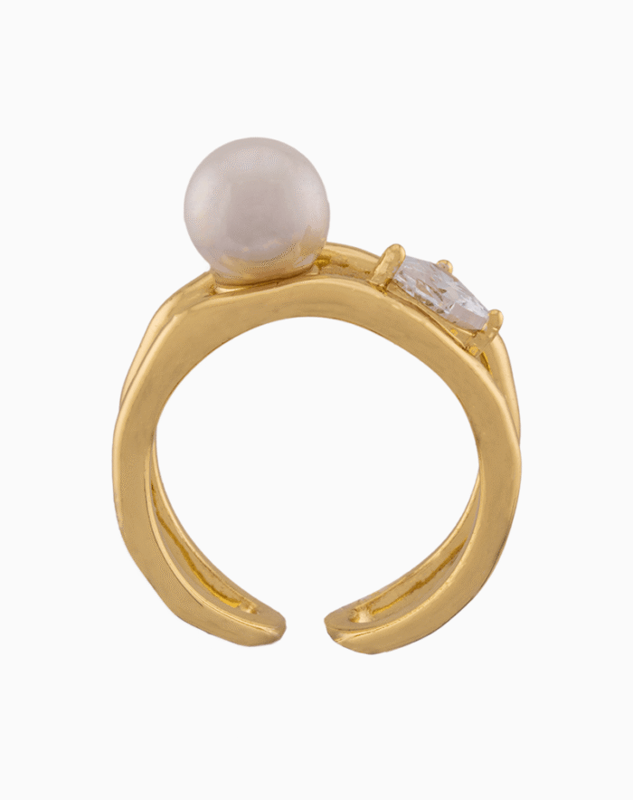 shoucka Aphrodite Gold-Plated Ring | Pearl & Heart Crystal Design