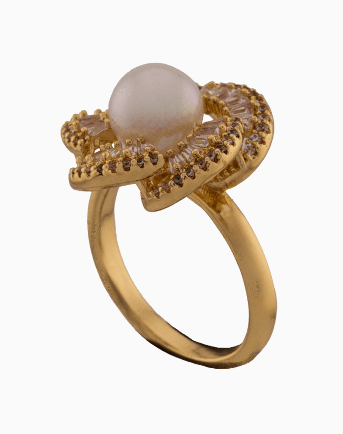 Women’s Gold Plated Floral Ring with Pearl & Crystal Stones | shoucka