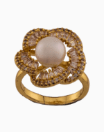 Women’s Gold Plated Floral Ring with Pearl & Crystal Stones | shoucka