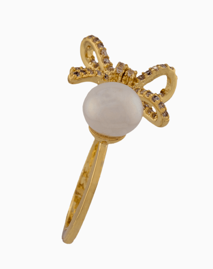 shoucka Libelle Gold-Plated Dragonfly & Pearl Open Ring