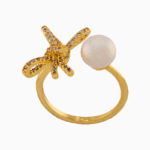 shoucka Libelle Gold-Plated Dragonfly & Pearl Open Ring