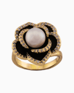 shoucka Camélia Noire Black Flower & Pearl Statement Ring